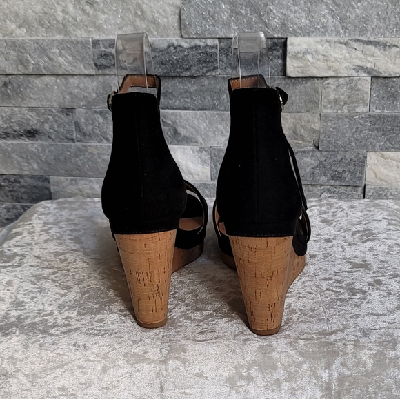 H&M Black Black Suede Cork Wedge Sandals - Picture 4 of 8